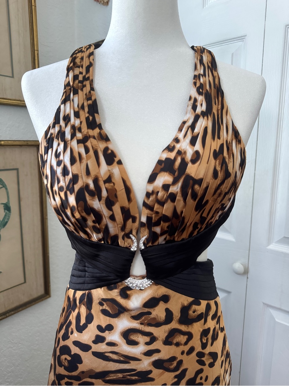 Cache Leopard Print Cutout Rhinestone Evening Gown Dress sz 4 - Picture 2 of 6